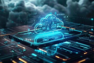 Wall Mural - cloud technology concept on tablet or electronic panel symbolizing online data storage abstract digi
