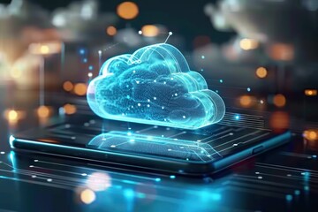 Wall Mural - cloud technology concept on tablet or electronic panel symbolizing online data storage abstract digi