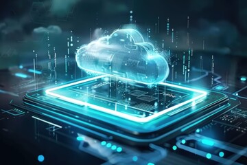 Wall Mural - cloud technology concept on tablet or electronic panel symbolizing online data storage abstract digi