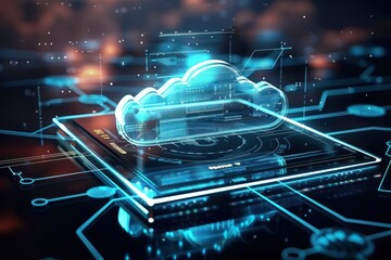 Wall Mural - cloud technology concept on tablet or electronic panel symbolizing online data storage abstract digi