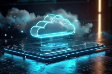 Wall Mural - cloud technology concept on tablet or electronic panel symbolizing online data storage abstract digi