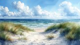 Fototapeta Big Ben - Watercolor painting of dunes on the North and Baltic Seas