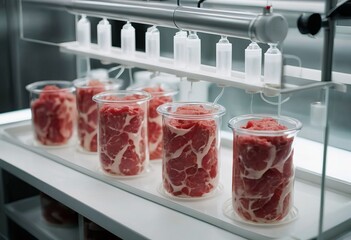 Wall Mural - Clean cell-based meat. Muscle and connective tissue cultured from animal cells. Lab-grown meat.