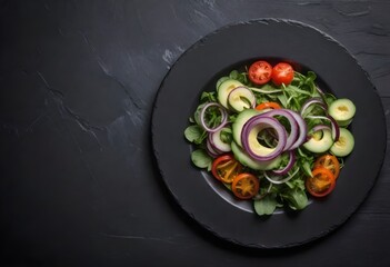 Wall Mural - A salad plate on a black surface