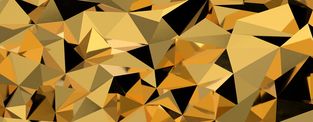 Gold polygon background 3d rendering, 3d illustration. Abstract triangle background. Gold background. Abstract Gold polygon wallpaper