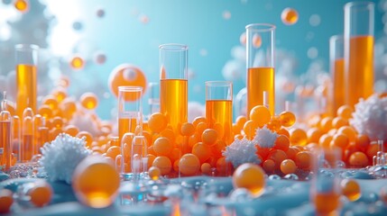 Poster - The concept of chemistry science. Experiments pertaining to biotechnology. Science laboratory. A diagram of human biology and pharmaceutical technology on a background of biology and pharmaceutical