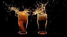 Two Glasses Of Beer Toasting Creating Splash