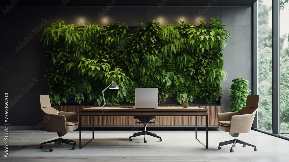 CEO's office interior decorated with vertical garden, modern eco ...