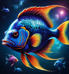 Wall Mural - colorful fish under water illustration