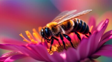 Wall Mural - bees flying from hive to flower under the gentle morning sun	
