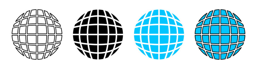 Internet web and globe icon set with fill and outline in black and blue color on white background. Flat globe icon collection - Vector Icon - Vector Icon