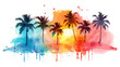 Palmen Sonnenuntergang Bunt Wasserfarben Vektor Urlaub