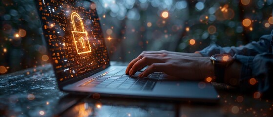 Leinwandbilder - Data protection concept using cloud computing and data management with cybersecurity. Businessman using laptop computer with digital padlock on internet technology networks.