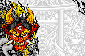 Wall Mural - japanese oni mask illustration for your design