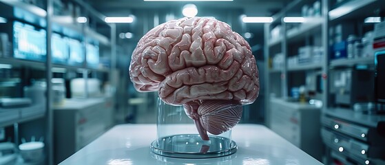 Poster - The doctor uses robotic technology and intelligent software to diagnose and examine the patient's brain. AI, innovation in medical technology, and digital technology in the future are all possible