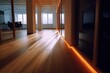 Bright room with sunlight streaming through windows
