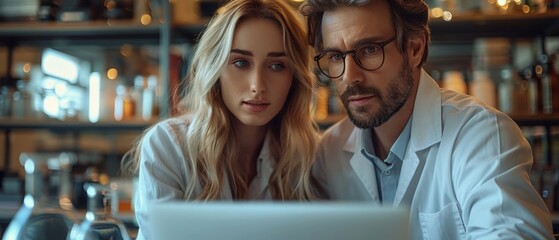 Leinwandbilder - Two happy engineers using a laptop to discuss how to proceed with Artificial Intelligence Software.