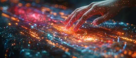 Leinwandbilder - Woman hand touching the metaverse universe. Conceptual illustration for next-generation technology.