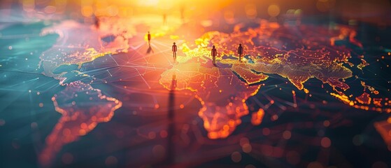 Leinwandbilder - The global business structure of networking includes data analysis and data exchange, customer connection, HR recruitment, global outsourcing, customer service, strategy, technology, and social media.