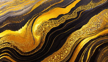 Golden and black wave pattern. Luxury Marbleized effect. Abstract background 