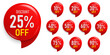 © S and V Design - Discount up to 90 percent. Button sticker mockup banner. Promotion sticker badge set for shopping marketing and advertisement clearance sale, special offer, Save money. Vector illustration.