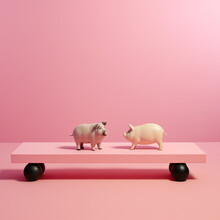 Piggy Bank With A See-saw Sign .Minimal Creative Financial Concept.Today You Have, Tomorrow You Don't" And The Slogan "Manage Through Savings".Copy Space,top View.Generative AI