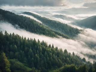 Wall Mural - Morning Mist Over Alpine Mountains