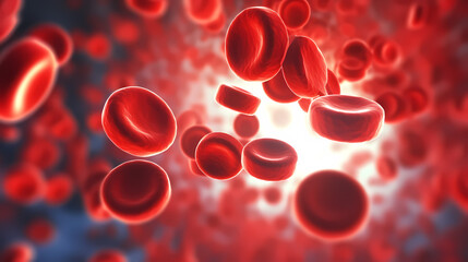 Wall Mural - 3D rendering of red blood cells in vein with depth of field