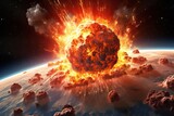 Fototapeta  - Massive nuclear bomb explosion at Earth surface. World war 3 concept. View from the space