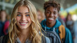 ©  Studio AB Images - High school female student, 16 years old white girl teenager portrait and cheerful black boy on background. Happy and smiling teens.