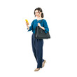 © metamorworks - Full body photo of a white woman walking while looking at her smartphone. Full body photo PNG with transparent background precisely cut out with clipping path.
