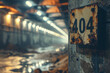 Abandoned underground passage with a rusty wall and a number 404