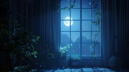 enchanting scene of moonlight casting magic glow on window