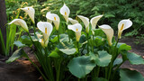 Close up of Zantedeschia aethiopica, also known as calla lily or arum lily, showcasing its exquisite inflorescence and distinctive spathe in stunning detail.