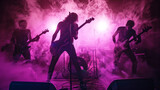 Fototapeta Panele - concert photo of rock band on stage, low-light ambiance