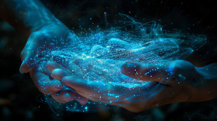 Wall Mural - hands cradling tech digital world