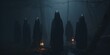 Unveiling the enigmatic ritual of hooded figures cloaked in secrecy. Concept Secret Society, Mysterious Rituals, Hooded Figures, Enigmatic Tradition