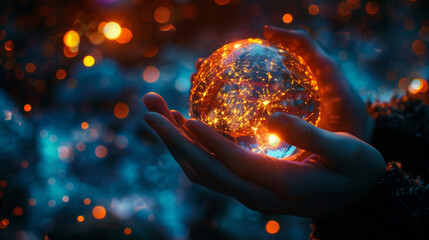 Wall Mural - hands holding illuminated globe