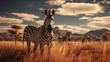 Herd zebras on grass in savannah field