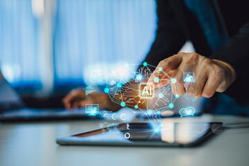 artificial intelligence ai development for future of people living. digital data and machine learnin