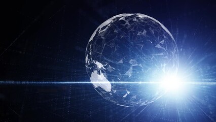 Wall Mural - loop digital earth globe rotation with shiny glowing light animation background.