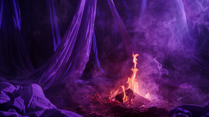 Wall Mural - fire amidst purple drapery, fantasy scene,