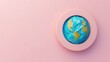 Earth clock with blue and blue globe on pink background.