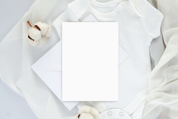 Wall Mural - White empty card mockup for baby shower invitation, baby birth card, greeting card design or text presentation.