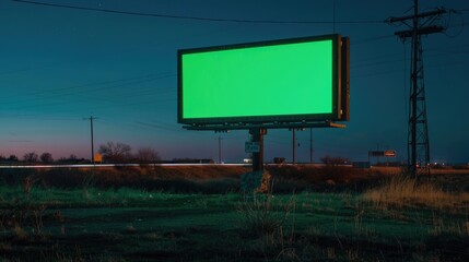 billboard on the field. Digital billboard with a green screen on The side of the highway.