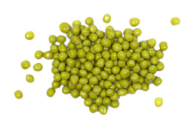 Wall Mural - Boiled green peas pile isolated on white, top view  