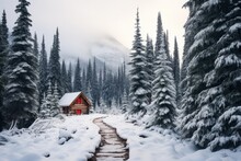 A Cabin in a Snowy Forest