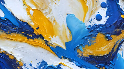 Wall Mural - abstract blue and yellow brush strokes of oil paint on canvas	