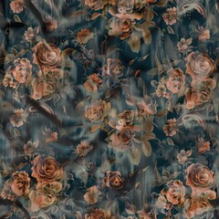 Wall Mural - Seamless pattern with grunge dirty rotten dead flowers underwater. Textile print for Halloween, Day of the Dead or All Souls Day. Spooky and creepy background for wrapping paper, wallpaper, fabric