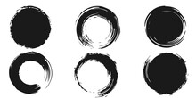 Black Ink Circle Set Of Grunge Elements, A Set Of Black And White Circles With Different Shapes Brush Stroke Bundle, Circle Brush Brush Stroke Texture Vintage Pen Circle Brush Line